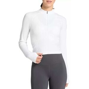 DSG Womens XXL White Long Sleeve Ribbed Quarter Zip Pullover‎ Top